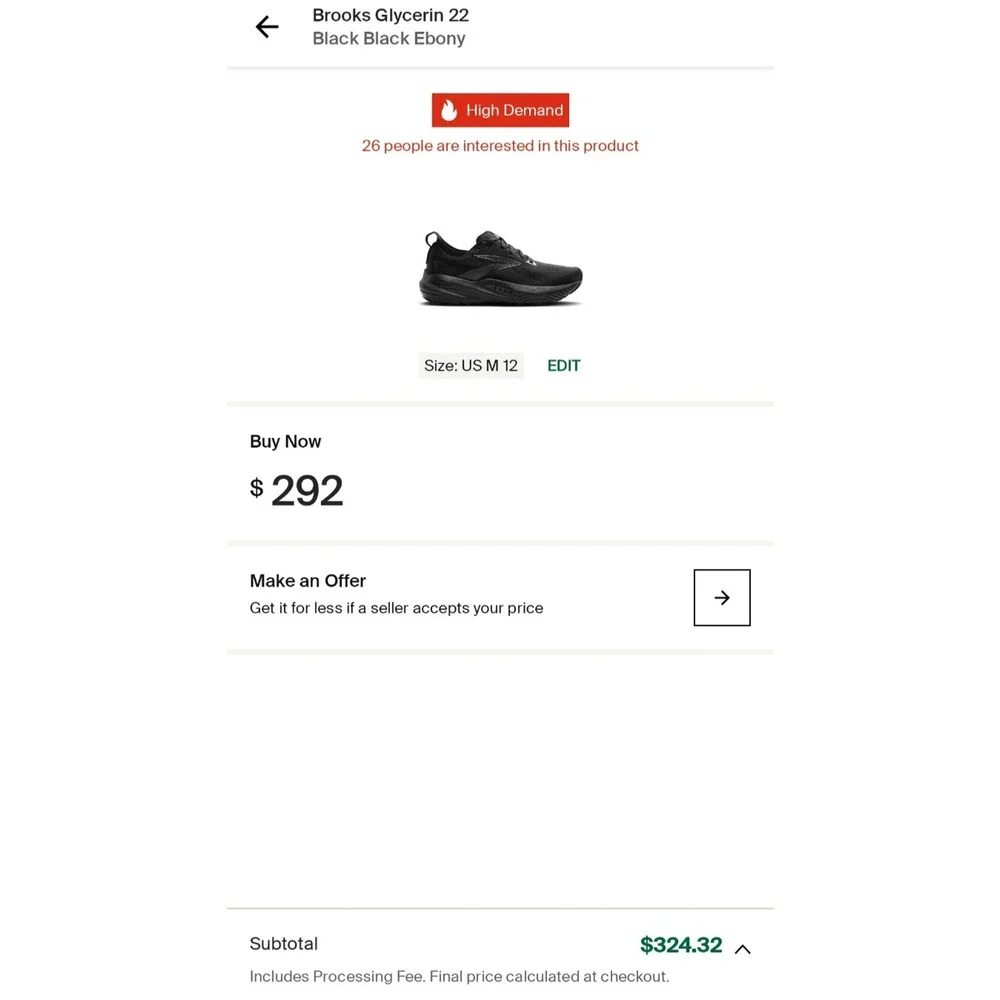Size 12 - Brooks Glycerin 22 2E Wide Black Black Ebony - 110445-1D-020 MSRP $325